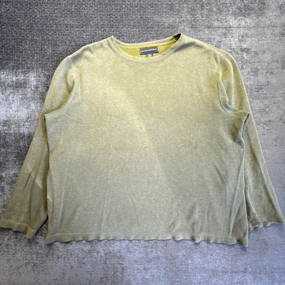 Banana Republic Sweater Men XL Olive Green Ribbed Knit Cotton Pullover Crew Neck